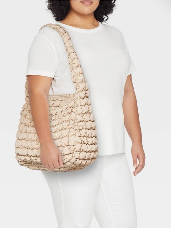 wild fable Handbags - wild fable Quilted Loop-Detail Shoulder Tote in Beige